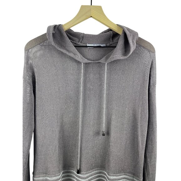 One Grey Day Women's Large Linen Open Weave Knit Drop Shoulder Beach Hoodie - Picture 3 of 13